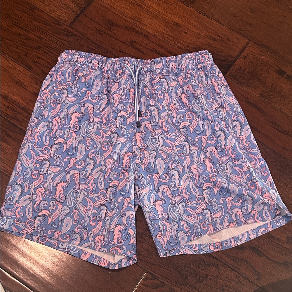 Peter Millar Blue and Pink Paisley Swim Trunks